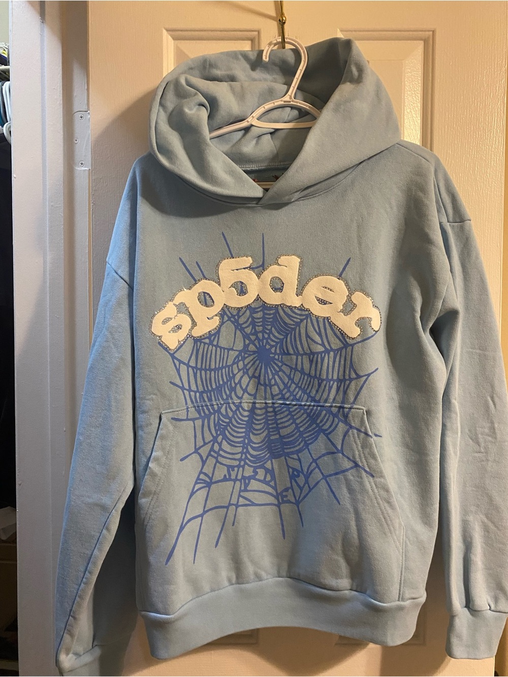 Light Blue Spider Web Graphic Hoodie Sweatshirt